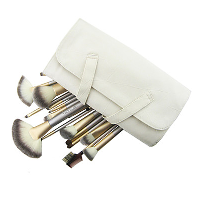 Kit 18 pincéis bege e dourado