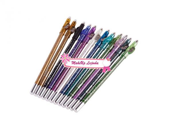 Kit 12 lápis coloridos com glitter (acompanha apontador)